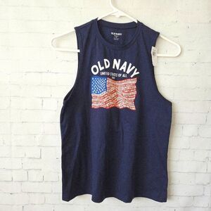 Old Navy American Flag USA Graphic Tank Top Size XS Navy Blue 4th of July NEW